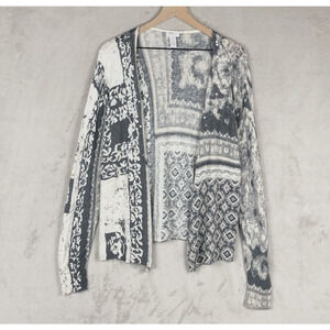 CHICOS Open Cardigan Sz 2 (L) Gray Ivory‎ Wool Cashmere Light Sweater Sequins